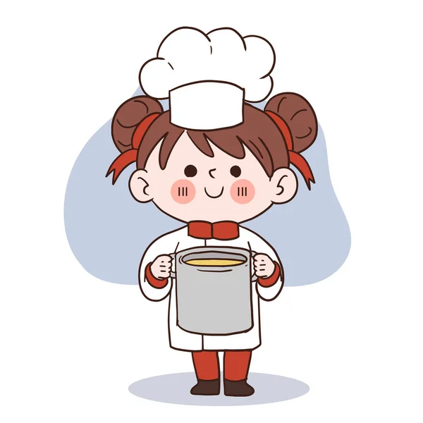 Happy Smile Little Girl Chef Kid Cooking Concept Doodle Hand — Stockvektor