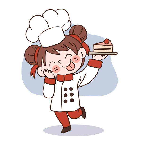 Happy Smile Little Girl Chef Kid Cooking Concept Doodle Hand — Stockvektor