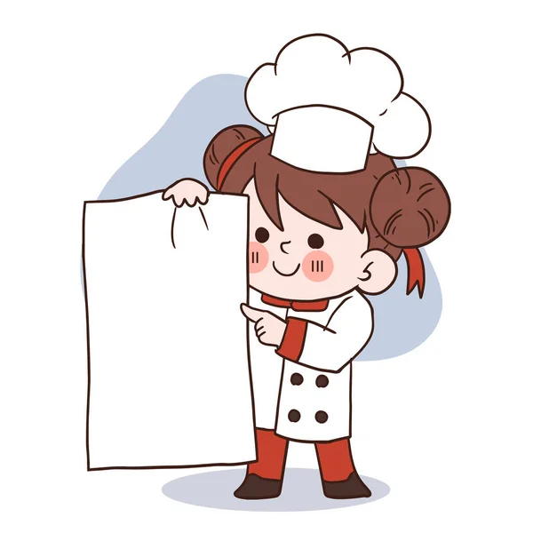 Happy Smile Little Girl Chef Kid Cooking Concept Doodle Hand — ストックベクタ