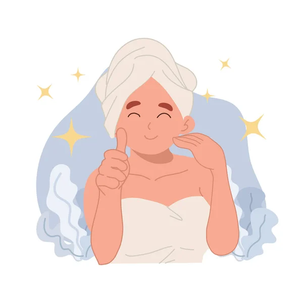Skin Care Concept Happy Woman Clear Face Doing Thumb Hand — Stockvektor