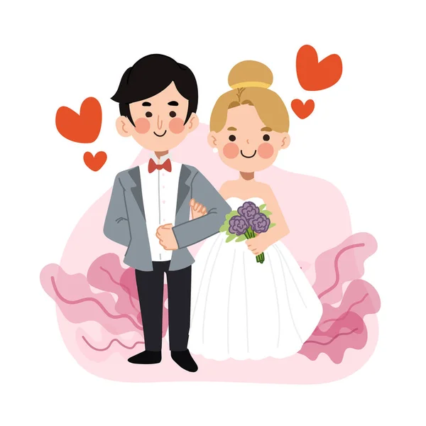 Cute Wedding Couple Vector Cartoon Character Illustration — Stock Vector