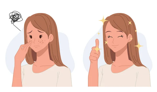 Skin Care Concept Woman Girl Acne Acne Flat Vector Cartoon — Stock vektor