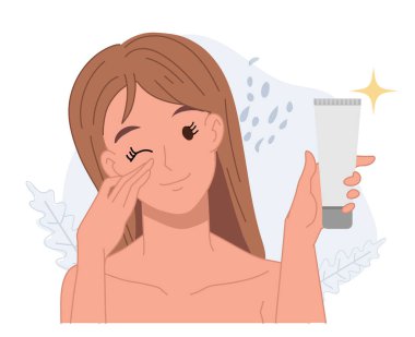 woman review skincare product.flat vector cartoon character illustration.