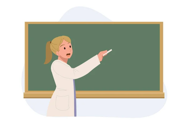 Education Concept Studying Learning Teaching Female Teacher Writing Chalkboard Classroom — Stok Vektör