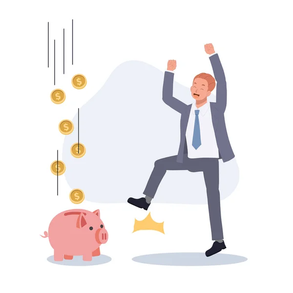 Investment Income Comparison Concept Businessman Piggy Bank Flat Vector Cartoon — ストックベクタ