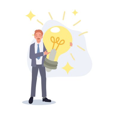 Businessman Holding Big Light Bulb . got a big idea to present concept. Vector illustration.