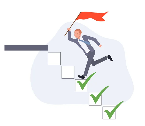 Businessman Step Checklist Progress Challenge Progress Concept List Vector Illustration — Stockvector