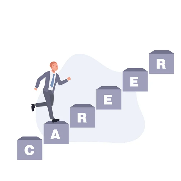 Businessman Running Career Stairway Growth Career Development Concpet Vector Illustration — Vetor de Stock