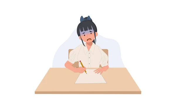 Girl Student Uniform Getting Worry Doing Exam Student Girl Can — 스톡 벡터