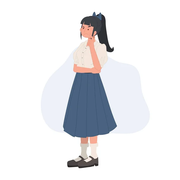 Full Length Thai Student Girl Thinking Figure Out Problem Vector — ストックベクタ