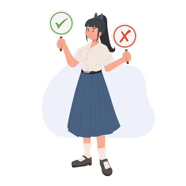 Asian Student School Uniform Thai Student Girl Making Decision Right — Image vectorielle