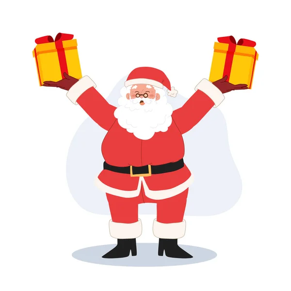 Happy Santa Claus Holding Gift Box Vector Illustration — Stockvektor