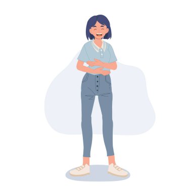 Laughing at funny things concept. woman smiling and laughing with open mouth. vector illustration