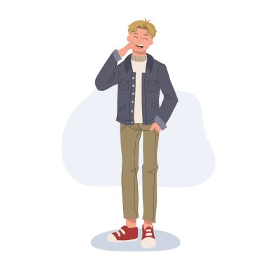 Laughing at funny things concept. man smiling and laughing with open mouth. vector illustration