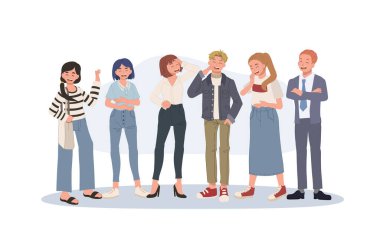 Happy group of people having fun and smiling laughing together, Vector illustration. full length