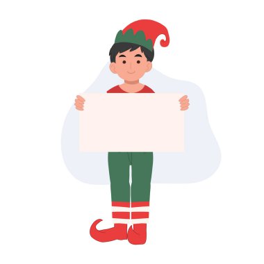 İşaretli genç Noel Elf çocuğu. Vektör illüstrasyonu