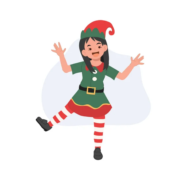 Jeune Mignon Joyeux Enfant Elfe Noël Illustration Vectorielle — Image vectorielle