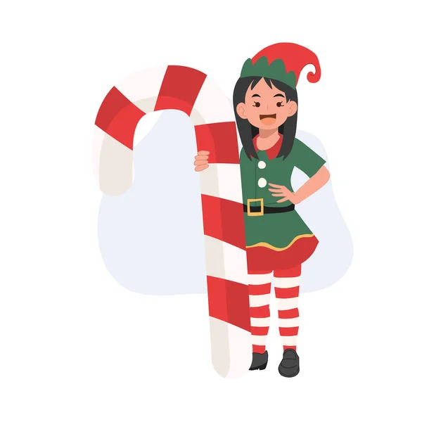 Jeune Elfe Noël Avec Canne Bonbons Illustration Vectorielle — Image vectorielle