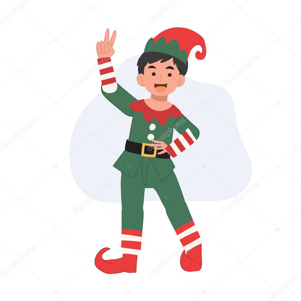 Cute Young christmas elf kid. Vector illustration