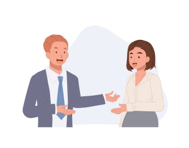 İnsanlar konuşur ya da konuşur. Kadın ve erkek konuşur, iş adamları birlikte tartışır. Vektör illüstrasyonu.