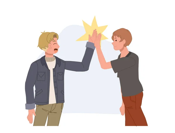 Friends Meet Support Each Other Clapping Palms Giving Highfive Each — Stock Vector