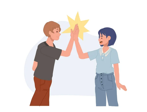 Friends Meet Support Each Other Clapping Palms Giving Highfive Each — Stock Vector