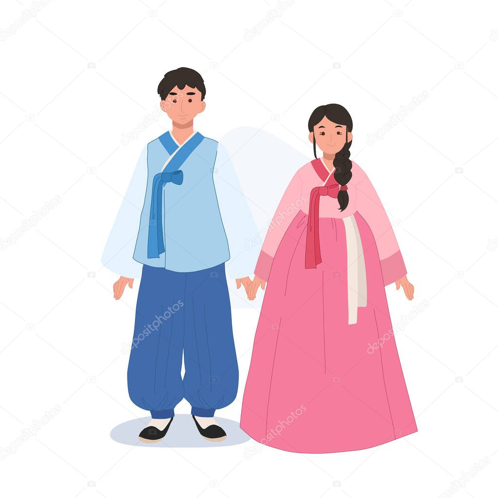 Ropa Tradicional Coreana Hombre Mujer Con Trajes Tradicionales Coreanos Asia Vector de stock por thidarat.suteeratat 609870464