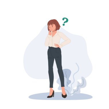 Düşünmek, kafası karışmış iş adamlarına soru işareti olan sorular sormalarına yardım etmek. Vektör illüstrasyonu 