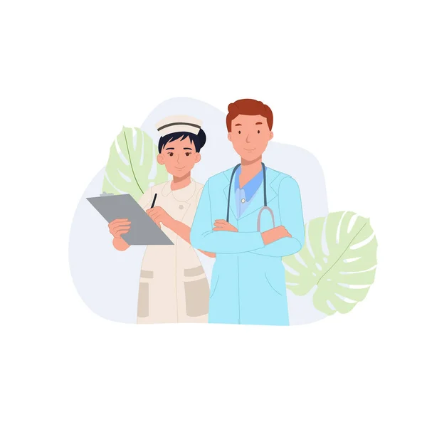 Personagens Pessoas Trabalham Hospital Enfermeira Doutora Personagens Médicos Masculinos Femininos — Vetor de Stock