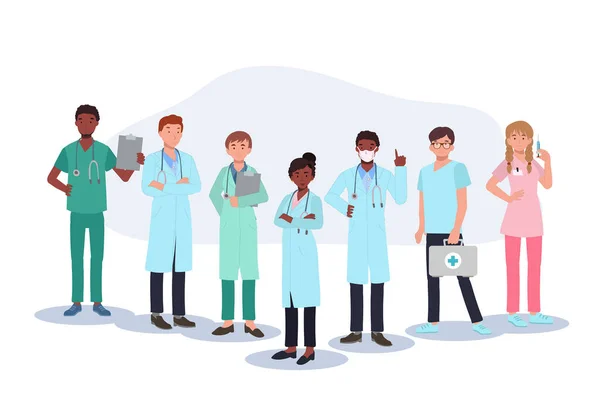 Medical Staff Team Concept Team Doctors Uniform Standing Together Vector — Stock Vector
