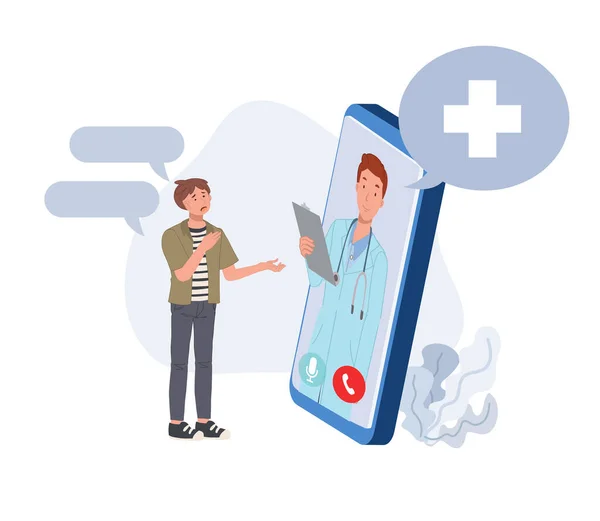 Conceito Consultor Médico Online Terapeuta Masculino Chat Smartphone Pergunte Doutor — Vetor de Stock