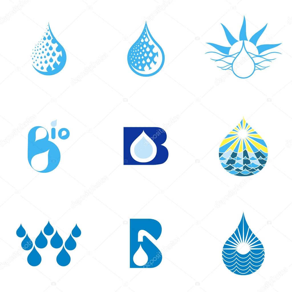 Set of nine icons on the theme of ecology, bio, water