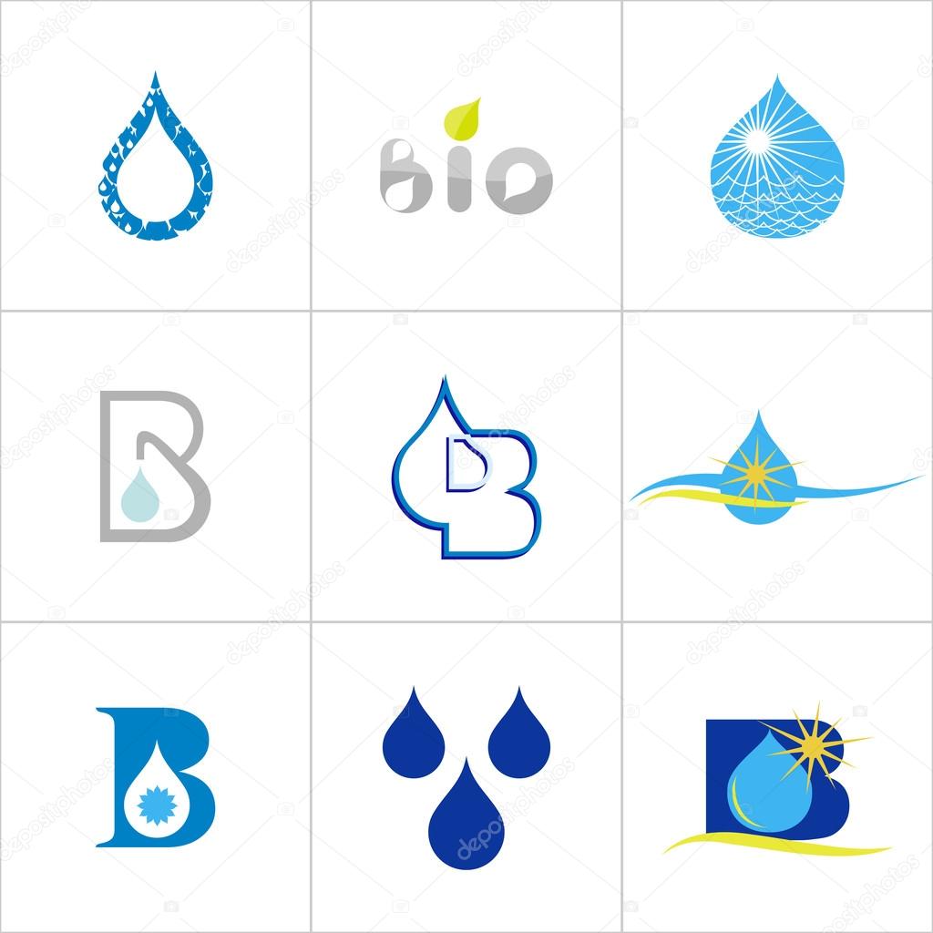 Set of nine icons on the theme of ecology, bio, water