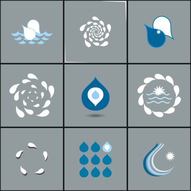 Drops with whirlpools icon set - abstract design elements collection. clipart