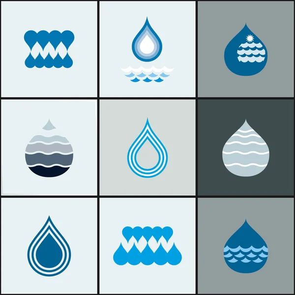 Drops with waves icon set - abstract design elements collection. — Stock Vector