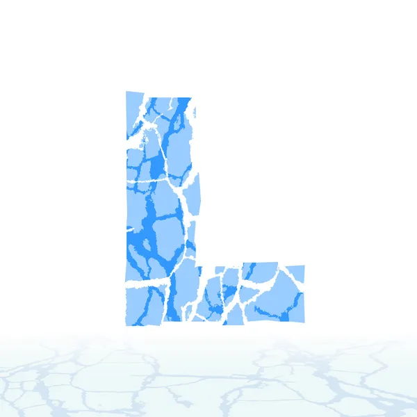ひびの入った氷のアルファベット。文字、数字、および記号の雪 — ストックベクタ