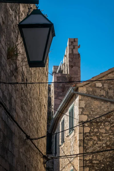 Hvar Croatia Узкие Аллеи Старом Городе Фонарь — стоковое фото