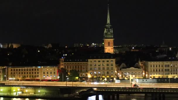 Стокгольм Швеция Ночной Вид Monetliusvagen Старый Город Гамла Стан Слэнд — стоковое видео