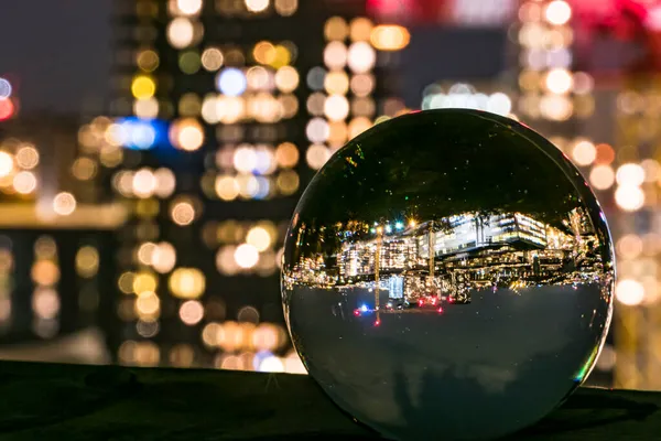 Estocolmo Suécia Bairro Liljeholmskajen Visto Através Uma Bola Cristal — Fotografia de Stock