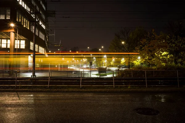 Stockholm Sweden Tram Night Arstadal District — Stock Photo, Image