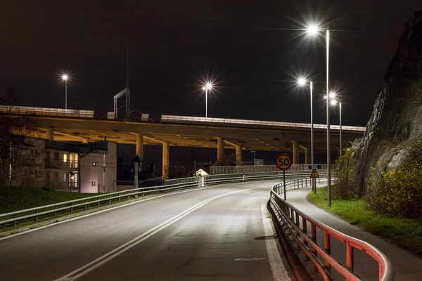 Estocolmo Suécia Uma Rampa Entrada Rodovia Noite — Fotografia de Stock