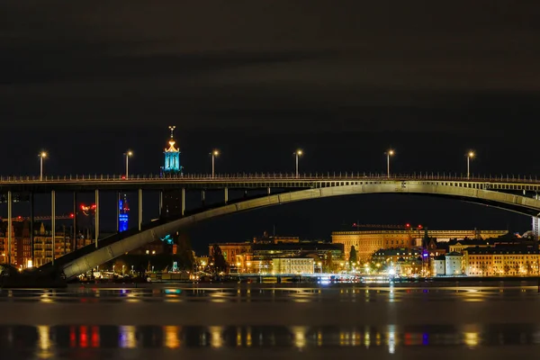 Stockholm Svédország Kilátás Éjjel Nyugati Híd Vagy Vasterbron — Stock Fotó
