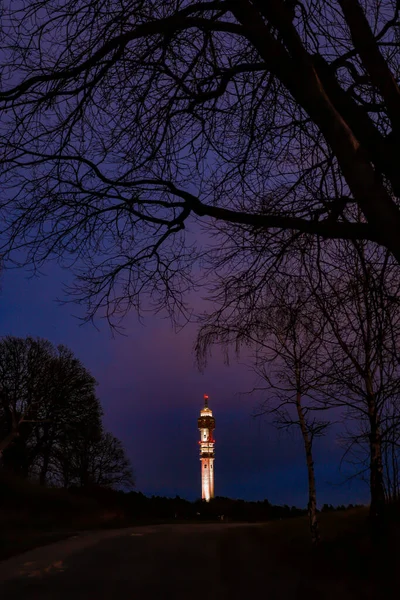 Стокгольм Швеція Вежа Какнас Торнет Або Канас Вночі — стокове фото