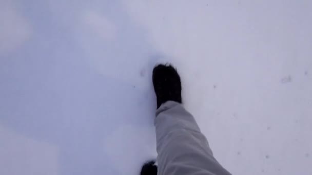 瑞典斯德哥尔摩一名男子在新落雪中行走 — 图库视频影像