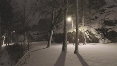 Stockholm, İsveç 'te gece Vinterviken Parkı' ndaki gösteride bir adam yürüyor..