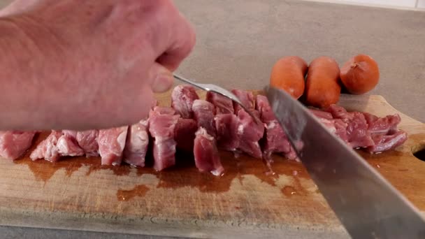 Sliced Pork Tenderloin Ready Frying Pan — ストック動画