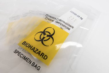 Biyolojik tehlike plastik poşeti ve Covid-19 öz denemesi..