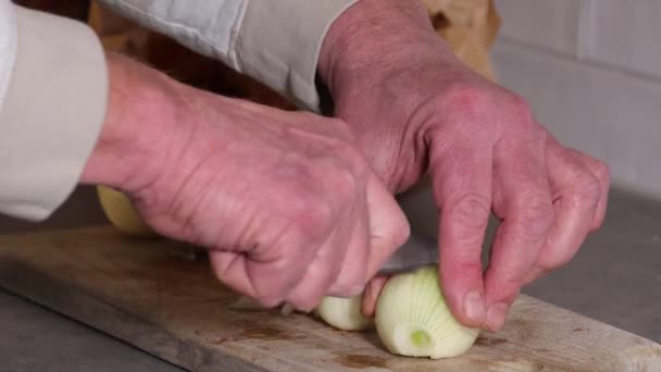 Cook Chops Onions Soup — Stock Video