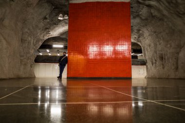 Stockholm, İsveç Stockholm Tüneli 'ndeki Platofrm Üniversitesi durağı..