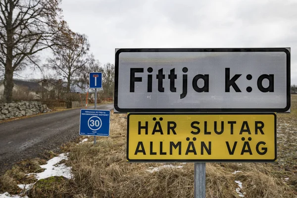 Fittja Suécia Sinal Estrada Diz Sueco Igreja Fittja Fim Estrada — Fotografia de Stock